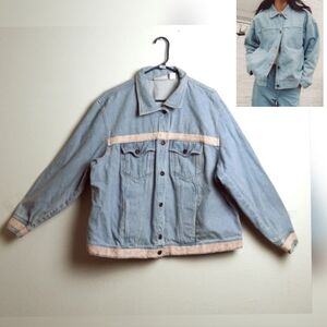 Elisabeth by Liz Claiborne Jeans Jacket Pink Ribbon Trimmed Size 20 Light blue